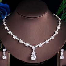 Luxury Red Cubic Zirconia Crystal Party Necklace and Earring Bridal Wedding Banq - £42.03 GBP