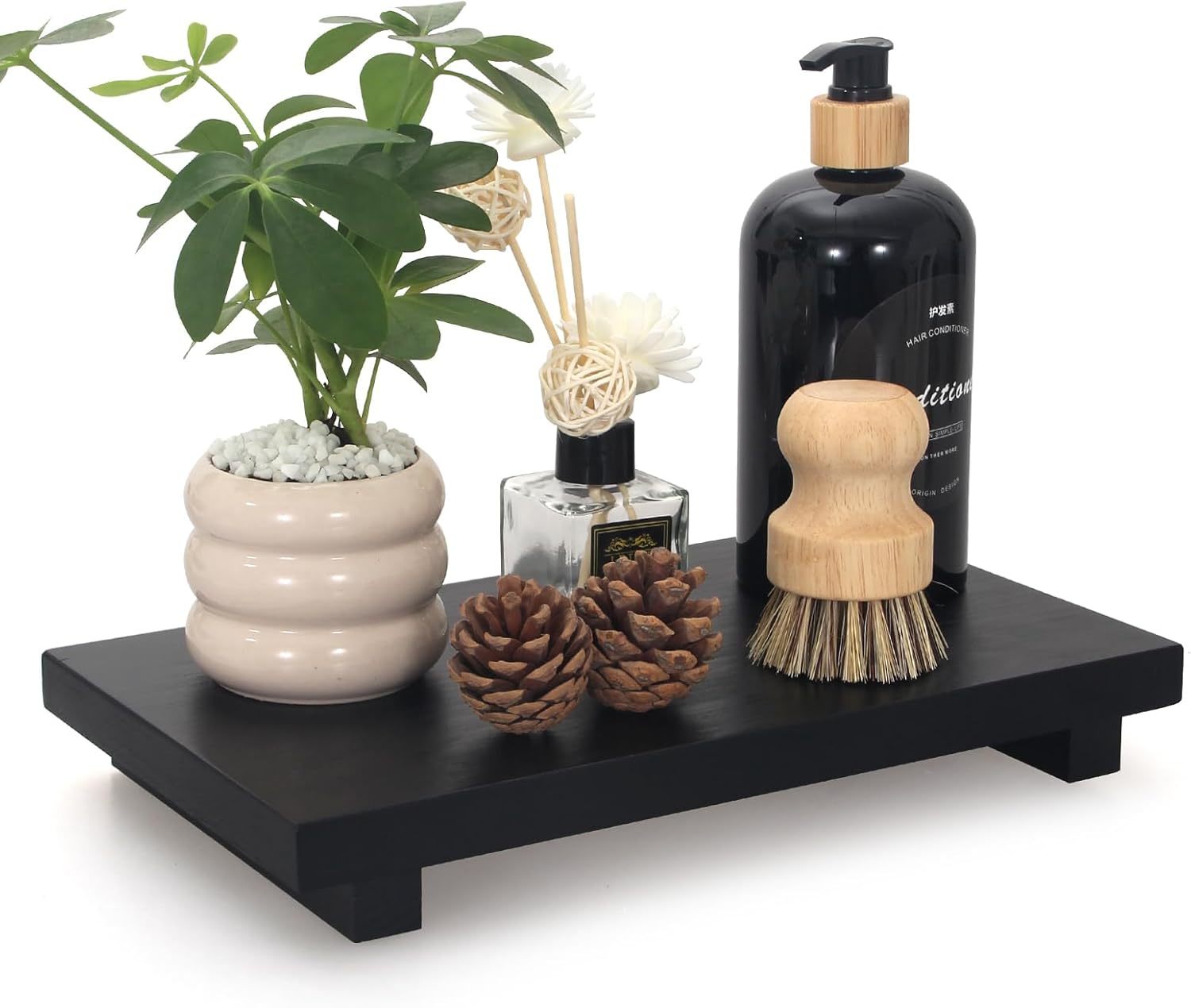 Black Bathroom Counter Tray Organizer Wood Risers Stand Kitchen Sink Tra... - $33.92