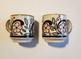 2 Vintage Otagiri Japan Stoneware Coffee Mugs Speckled Floral Flowers - $14.49