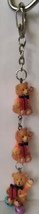 3 Teedy Bear In A Row-Orange Clothes Red Present (Purple Blue Bell) Keyc... - $10.00