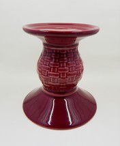 Longaberger Pottery Woven Traditions Basket Weave Paprika Pillar Candle Holder - $15.99