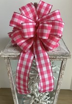 1 Pcs Pink &amp; White Buffalo Easter Wired Wreath Bow 10 Inch #MNDC - £21.51 GBP