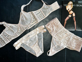 Victoria&#39;s Secret senza Righe 32D, 34C, 34D Reggiseno Set S Collant+Tanga Beige - £124.63 GBP