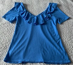Lilly Pulitzer Short Sleeve V Neck Ruffle Tank Top Royal Blue Size Small... - $25.98