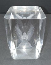 Crystal Clear Glass 3D Laser Etched Hologram Cube Paperweight Praying Angel - £8.75 GBP