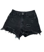 Pretty Little Thing Cut Off Jean Shorts Womens Size 8 High Rise Black Di... - $15.08