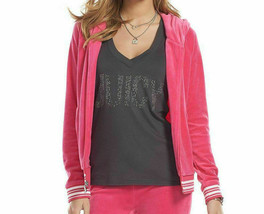 Juicy Couture Soft Velour Diamante Zipper Hoodie - Magenta Pink XS - £47.96 GBP