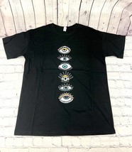 Men&#39;s Eye Print Design Black Shirt Short Sleeve Crew Neck Unique Print NEW - $12.60