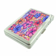 Tropical Hibiscus Plumeria Image Cigarette Case w/Built in Lighter Metal Wallet - £14.76 GBP