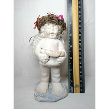 Cherub Christmas Angel &quot;Joy to the world&quot; -Stone Poinsettia Halo Wreath - $9.43 CAD