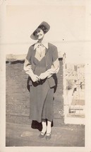 Stylish Woman With Fashion Dress &amp; Hat 1930s Photograph - £7.03 GBP