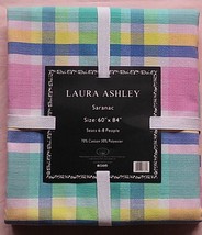 NIP Laura Ashley Saranac Fabric Tablecloth 60 x 84 Plaid Summer Pastel P... - £37.57 GBP