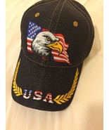USA Flag, &amp; Eagle on a new blue denim ball cap w/gold trim  - £15.93 GBP