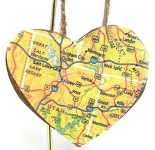 UT WY CO Wood  Heart 3&quot; Salt Lake City RockSprings Cortez Christmas Ornament 28C - £7.94 GBP