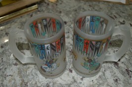 Pair of Ornate Casino Excalibur frosted Mug glasses, Las Vegas - £15.75 GBP
