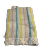 Vintage Baby Blanket Pastel Stripe Acrylic Satin Trim Waffle Weave 46” X... - $866.79 MXN