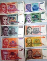 Yugoslavia Inflation Lot 1992 1993 banknote 5000 - 1 billion dinar 10 pieces P18 - $2.76