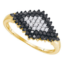 10k Yellow Gold Round Black Color Enhanced Diamond Cluster Fashion Ring 1/2 Ctw - £239.00 GBP