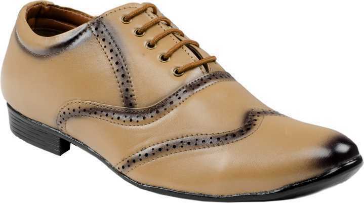 Men's Beige Color Burnished Rounded Toe Wing Tip Vintage Leather Shoes US 7-16