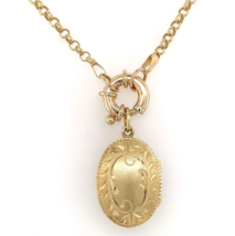 14k Yellow Gold Oval Locket with Decorative Engraving Heavy Chain (#J6514) - £1,357.99 GBP
