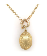 14k Yellow Gold Oval Locket with Decorative Engraving Heavy Chain (#J6514) - £1,365.36 GBP