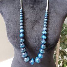 Women&#39;s Fashion Large Blue Wooden Beads Long Necklace Adjustable Slide C... - $27.72