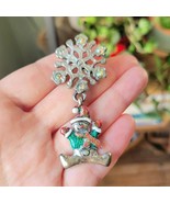 Vintage Christmas Holiday Snowman Snowflake Lapel Brooch Pin - $18.99