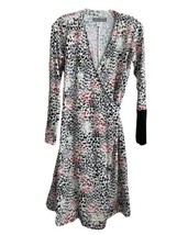 Stina Sayre Long Sleeve Wrap Dress Size Small Leopard Print Cotton Knee ... - $32.90