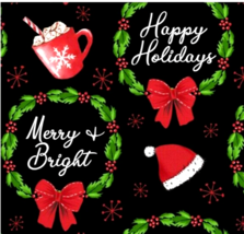 Christmas Fabric Hot Cocoa Hat Merry &amp; Bright 100% Cotton Fat Quarter 18&quot; x 21&quot; - £5.93 GBP