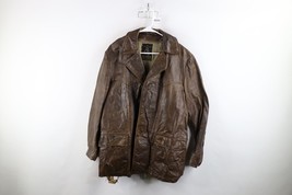 Vintage 70s Streetwear Mens 44 Thrashed Collared Leather Jacket Coat Bro... - $49.45