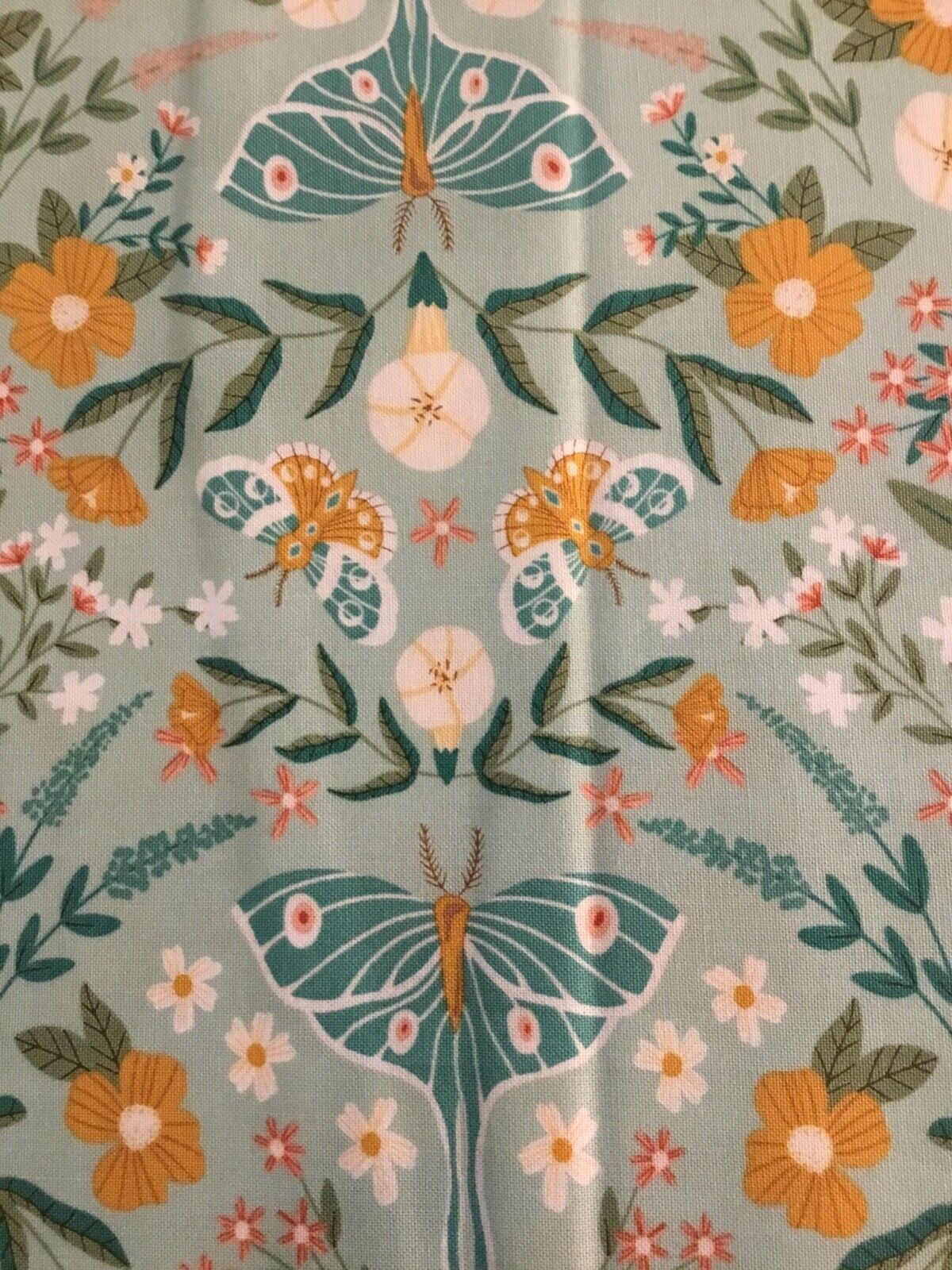 Poppie Cotton Fabric MOONBEAM DREAMS Lunar Moth Blush Pat #23850 by the 1/2 yd
