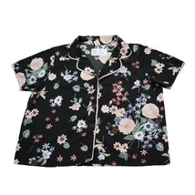 Japna Lounge Shirt XL Black Short Sleeve Floral Print Collar Sleepwear - $19.68