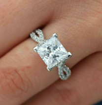 Engagement Ring 2.65Ct Princess Cut Simulated Diamond 14k White Gold in Size 7 - £211.43 GBP