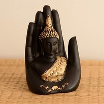 Buddha Golden Palm figurine Handcrafted for decor puja meditation mental peace  - £27.29 GBP