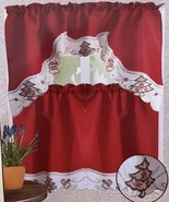 CHRISTMAS TREE AND BELL RED  EMBROIDERY SEQUINS KITCHEN CURTAIN 3 PCS SET - $24.74