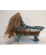 1930s-1940s Effanbee Doll Cradle Bed Blue Wicker Original Canopy Netting... - $48.02 CAD