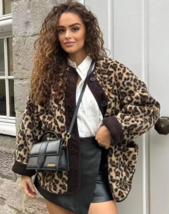 Leopard Print Chunky Fleece Cardigan for Women&#39;s, Pockets, Jacket Winter - £43.66 GBP