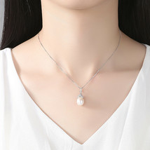 925 Silver Box Chain Natural Pearl Waterdrop Pendant Necklace Women Wedding Gift - £61.67 GBP