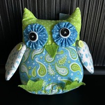 Burton + Burton Plush Sitting Owl Button Eyes Paisley Green Blue 2013 Gift - $22.30