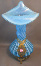 Rare Fenton Jack In The Pilpit Blue Swirl Glass Vase Scrolled Metal Stand &amp; Feet - £316.33 GBP