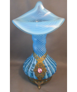 RARE FENTON JACK IN THE PILPIT Blue Swirl Glass Vase scrolled metal Stan... - £313.25 GBP