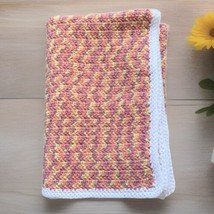Vintage Crochet Knit ZigZag Baby Blanket Nursery Afghan Pink Yellow Purple 48x36 - £15.46 GBP