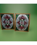 Vintage Painted Stained Glass Wall Hanging Sheets In Wood Frame 19”x14” - $2,090.56 MXN