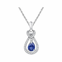 10k White Gold Oval Lab-Created Blue Sapphire Solitaire Fashion Pendant 1/6 Ctw - £191.59 GBP