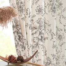 Linen Curtains Floral Curtains For Living Room84 Inch Length Black Printed Curta - £58.52 GBP