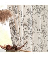 Linen Curtains Floral Curtains For Living Room84 Inch Length Black Print... - £59.35 GBP