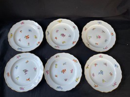 ANTIQUE GERMAN 6 FLORAL HANDPANTED MEISSEN PORCELAIN PLATES 18 CM - $575.00