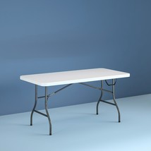 Folding Table 6-Foot Centerfold White Picnic Camping Portable Plastic Metal Legs - £64.37 GBP