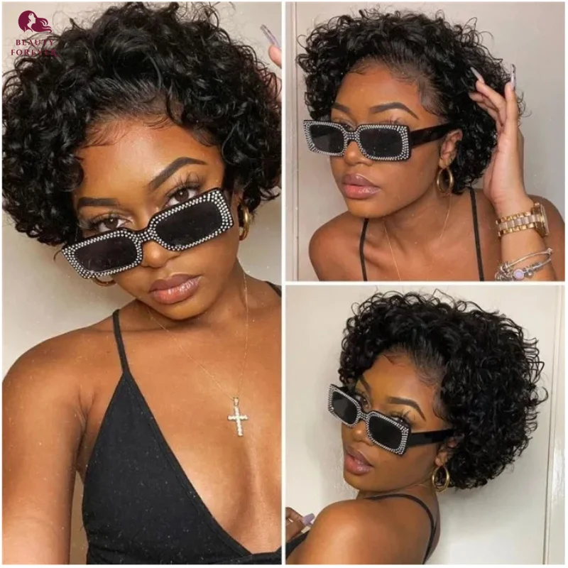 Beauty Forever Bouncy Curly Pixie Cut Short Human Hair Wig Natural Bla - £42.94 GBP+
