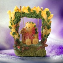 Teddy Bear On Swing Figure Yellow Roses Vintage 90s Resin Figurine Cotta... - $12.86